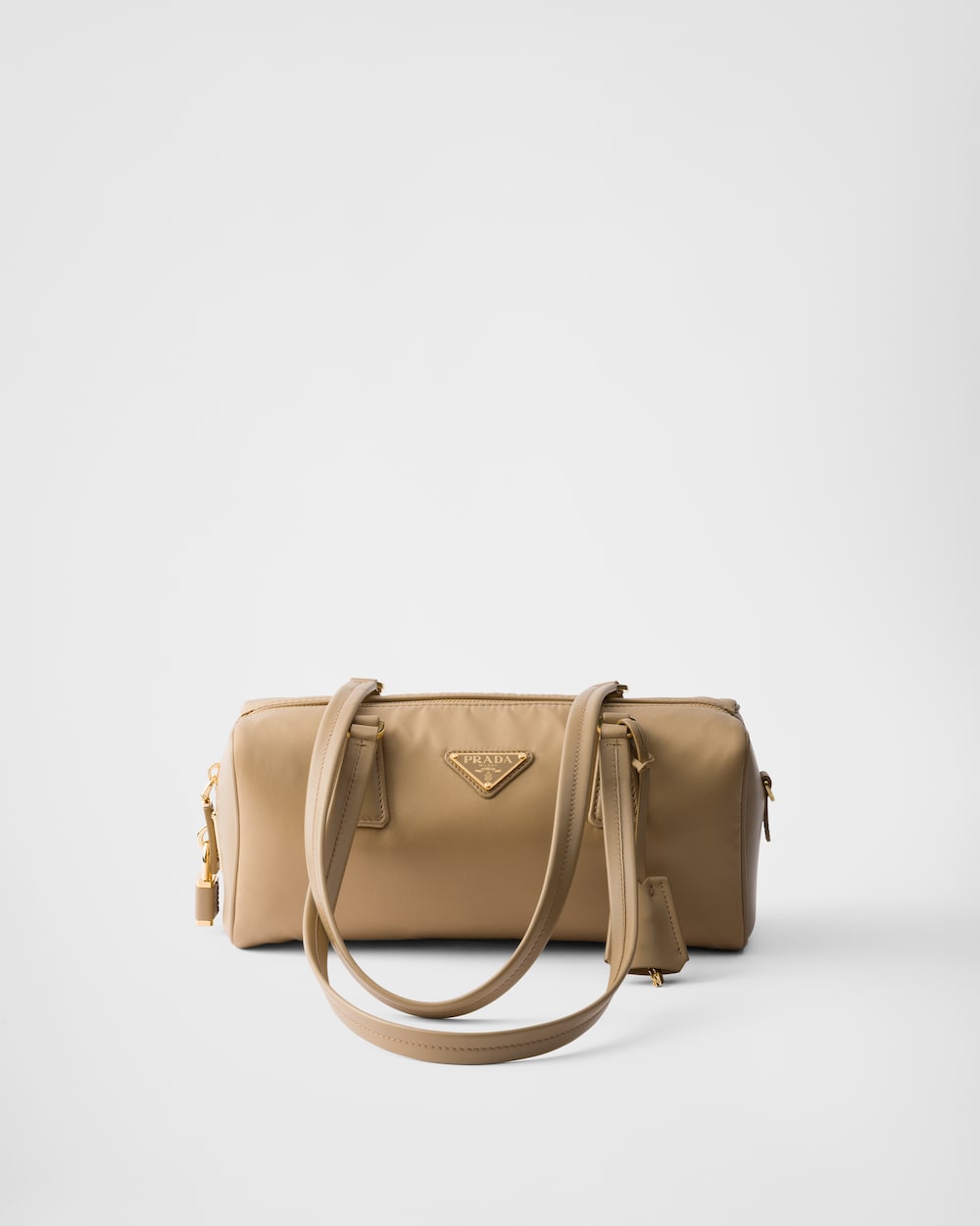 Re-Nylon and Leather Medium Top-Handle Bag With Padlock - Image 1